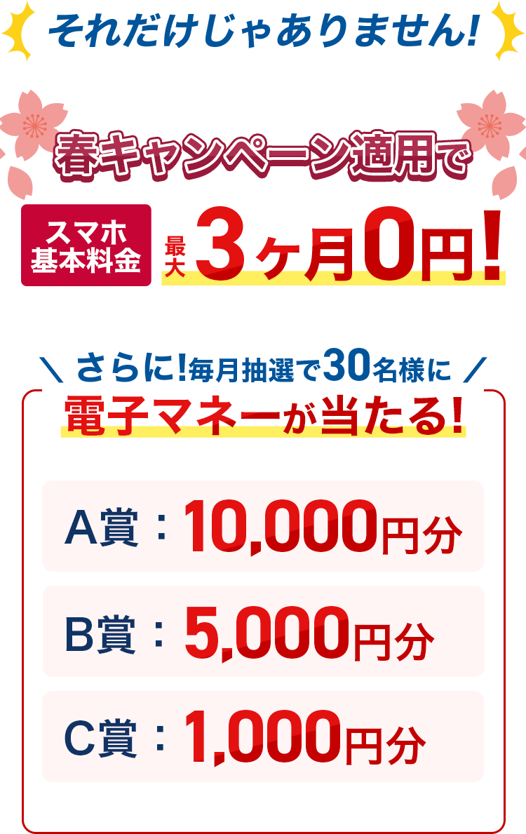 それだけじゃありません!冬キャンペーン適用で基本料金最大3ヶ月0円!