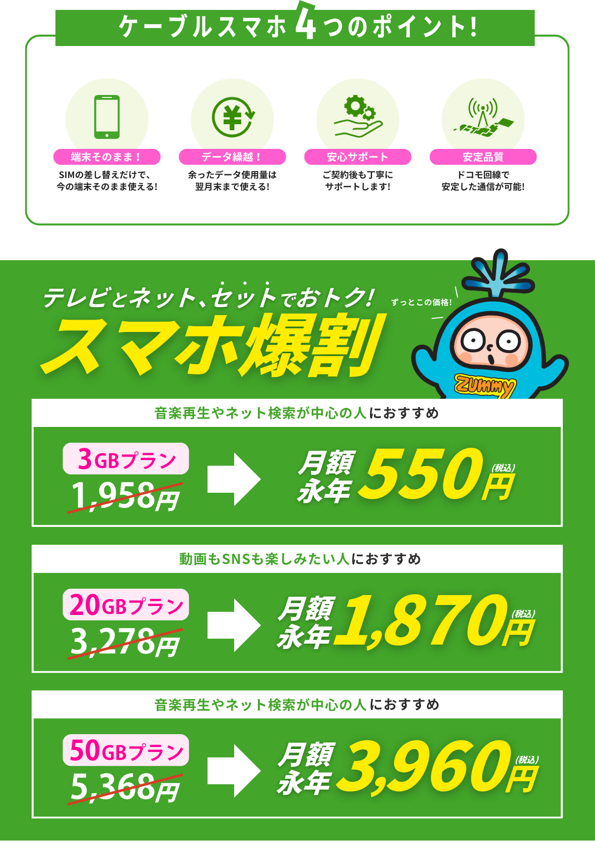 射水ケーブルネットワークの家計応援プランならスマホ料金がドドンっとおトク!